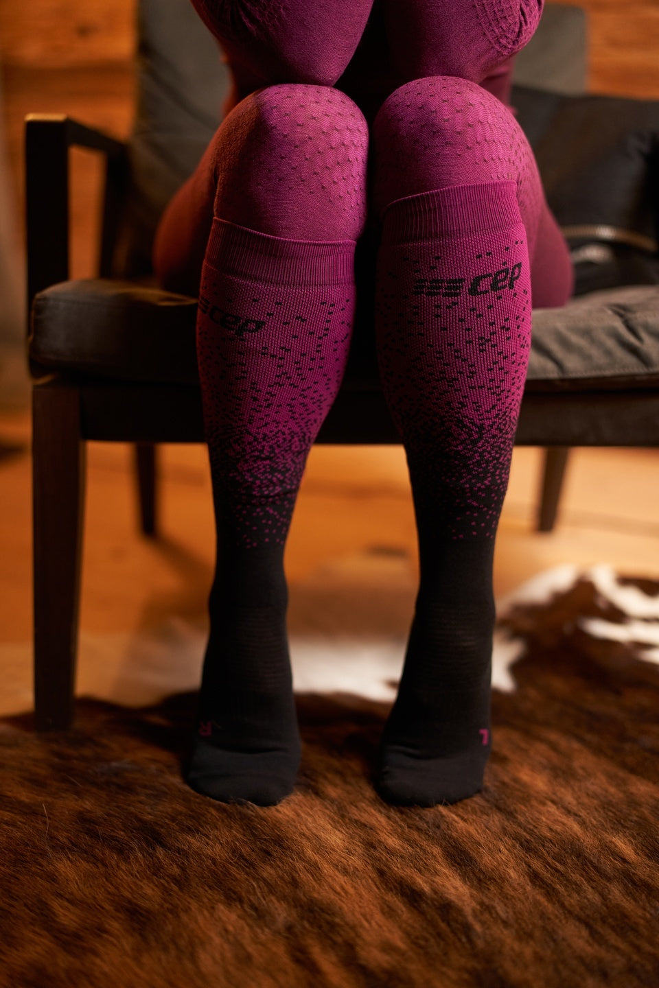 CEP Ski Merino Kompressionssocken - Schwarz/Violett